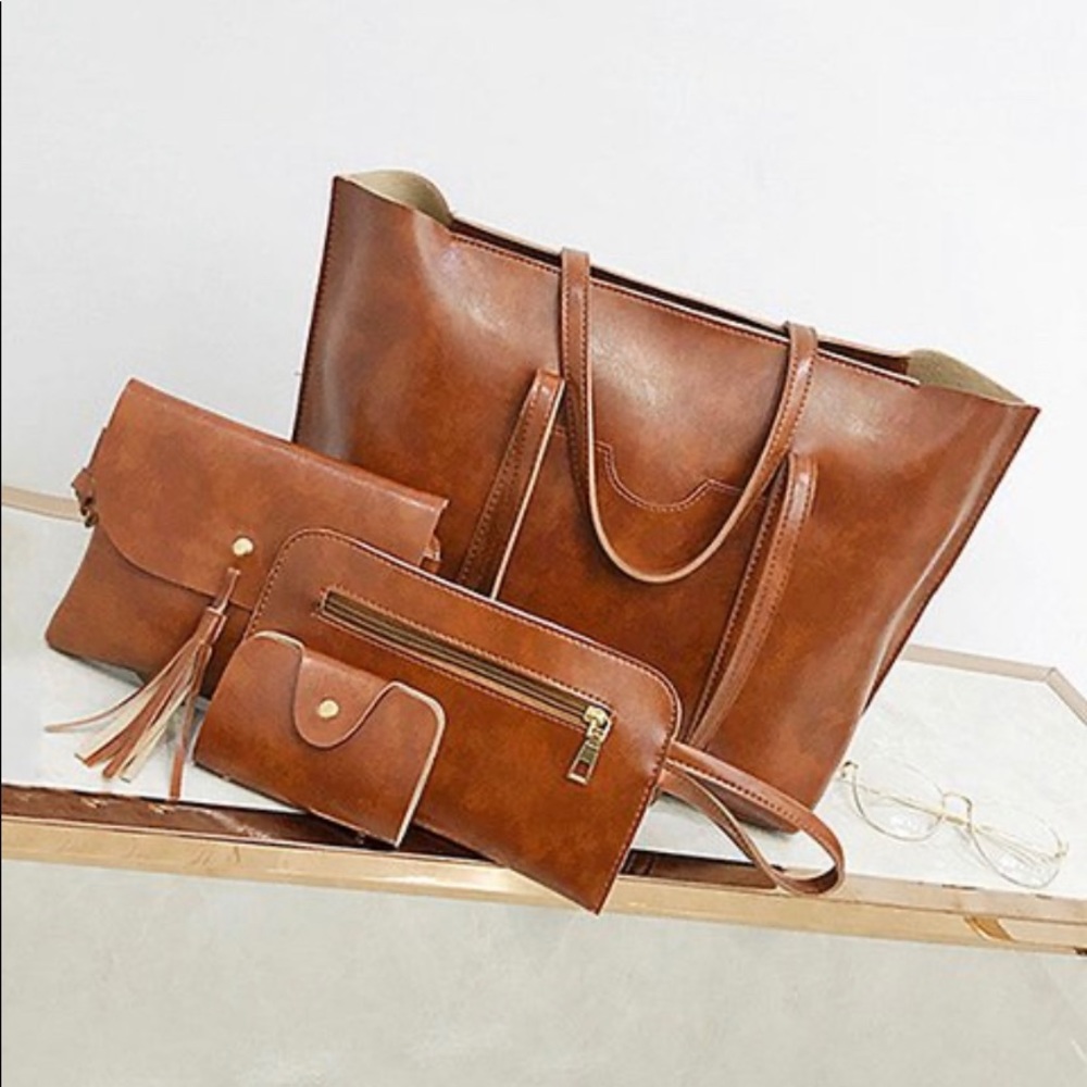 Brown Strap Tote Set